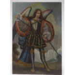 20th century South American School, oil on canvas, angel in armour, 32" x 22", unframed