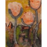 Modern British School circa 1960s, watercolour, abstract plant forms, unsigned, 24" x 19", framed