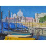 Tony Stocker, oil on board, scene on the Grand Canal Venice, artist's label verso, 11" x 15", framed