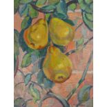 Robin Wallace RBA (1897 - 1952), oil on board, pears, signed with artist's handwritten label and a