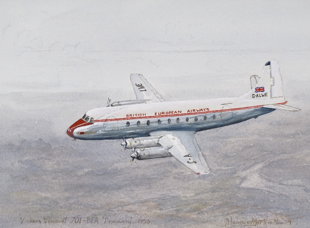 Maurice Martin, 6 watercolours, aircraft studies, 9" x 13", mounted (6) - Image 3 of 4