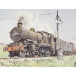 Maurice Martin, watercolour, steam locomotive, 10" x 14", mounted