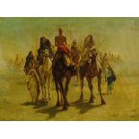 Late 20th century Middle Eastern School, oil on canvas, camel train, indistinctly signed, 20" x 26",