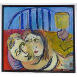 Louise McLaren, oil on canvas, lovers, artist's label verso, dated 1990, 23" x 26", framed