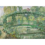 Douglas Ettridge, oil on canvas, impressionist pond, Studio stamp verso, 18" x 24", framed