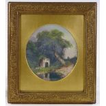 Sarah Louise Kilpack, oval oil on board, a woodland pool, signed, 11.5" x 10", framed