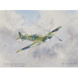 Maurice Martin, 2 watercolours, Spitfire aircraft, 1993, 9" x 13", mounted