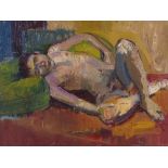 T Davison, 2 oils on board, nude life studies, largest 48" x 24" (2)