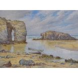 Douglas Pinder (1886 - 1949), watercolour, Arch Rock Perranporth Cornwall, 12" x 18", framed