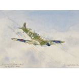 Maurice Martin, watercolour, Supermarine Spitfire, 1993, 9" x 13", mounted