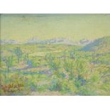 Eugene Sandford Upton, oil on board, Continental mountain landscape, signed, 8" x 11", framed