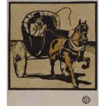 William Nicholson, woodcut print, cabriolet, published by The Studio 1890s, image size 6" x 6",