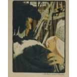 H Bellery Desfontaines, lithograph, circa 1900, embrace, image size 7.5" x 5.5", framed