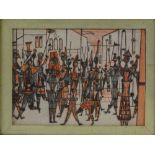 Rudolf Kugler, etching, street scene, circa 1950, 6" x 8", framed