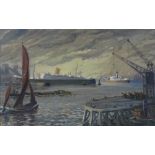 Mid-20th century British School, oil on canvas, docklands scene, signed Fletch 56, 16" x 25", framed