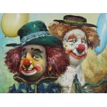 W Moninet, oil on canvas, clowns, 20" x 24", framed