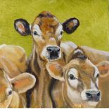 Clive Fredriksson, oil on canvas, 3 cattle, 30" x 30", framed