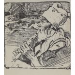 Frank Brangwyn, lithograph, the goat herd, published by The Studio circa 1890, image size 7" x 7.5",