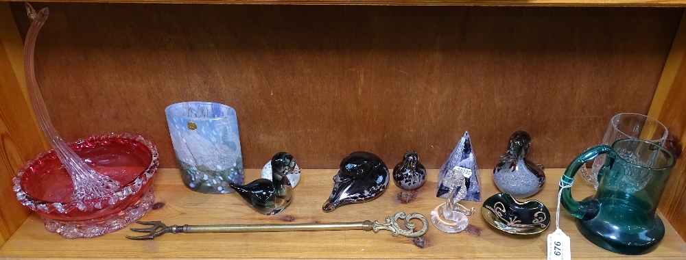 Glass duck paperweights, and other glassware