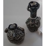 2 miniature Middle Eastern coloured glass vases, largest height 8cm