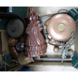 A doorstop, a bell, a copper pan etc