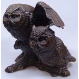 A cast-bronze sculpture of owls, height 8"