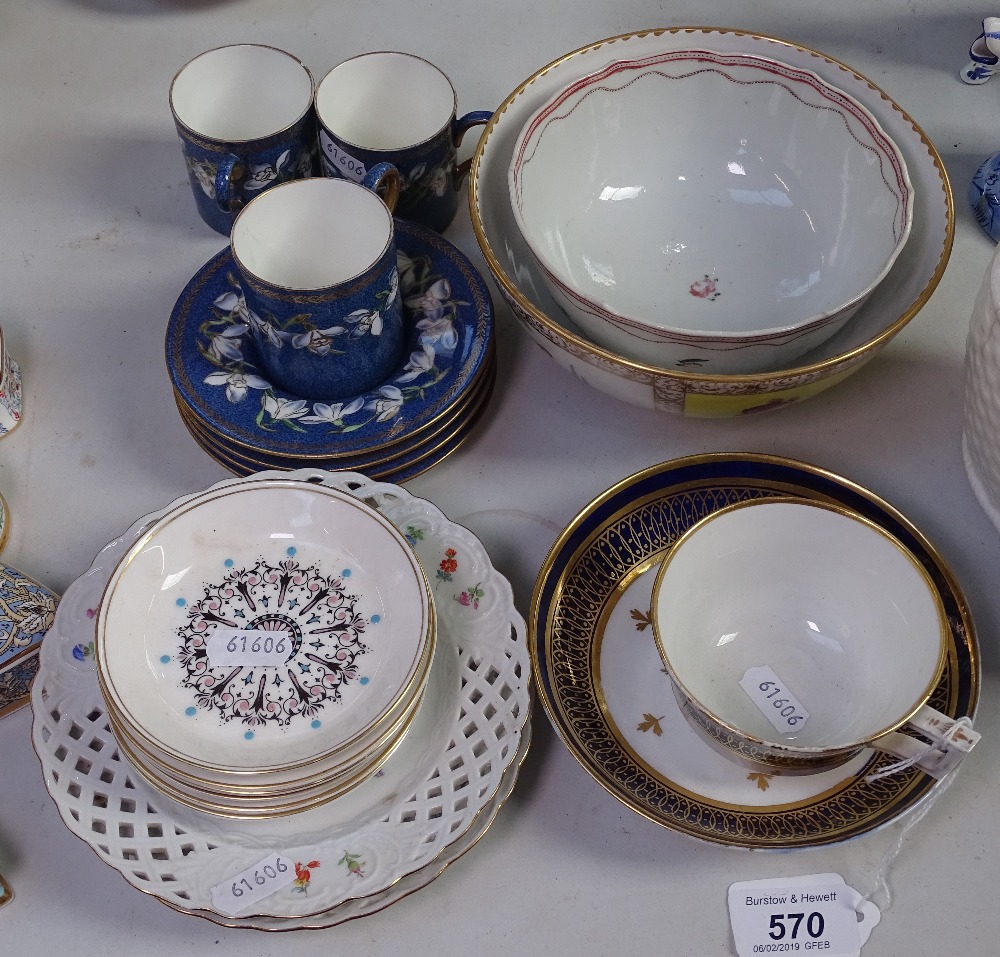 A Derby cup and saucer, Wedgwood coffee cans and saucers etc