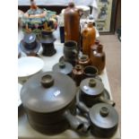 Stoneware casseroles, a beer stein etc