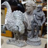 A spelter figure, 16.5", a plaster bust, and a spelter bird