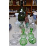 A green bottle, 17", various glassware