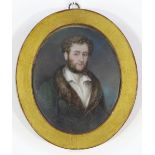 M Saltmarsh, 19th century miniature watercolour on ivory, portrait of a gentleman, original label