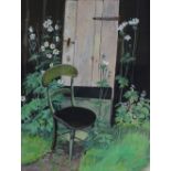 Elaine Nason, gouache, shed door and chair, 1974, 19" x 11", framed