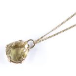 A 9ct gold pear-cut citrine pendant necklace, on 9ct chain, pendant height 15.6mm, chain length