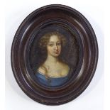 An 18th century miniature oil on panel, thought to be Sarah Churchill Duchess of Marlborough,