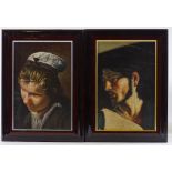 A pair of oils on canvas, portraits, unsigned, 12" x 8", framed