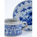 An Antique Delft tin-glazed 2-handled pot, diameter excluding handles 13cm, and a Delft floral