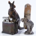 A novelty kangaroo design table lighter, height 9cm, and an electroplate elephant design table