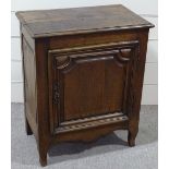 A 19th century French panelled oak side cupboard, with fielded panelled door, width 2' 6", height 3'