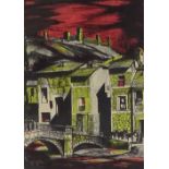 Laurie, colour lithograph, hilltop castle, 1954, signed and numbered in pencil, image size 13" x 9",