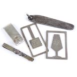 3 sterling silver money clips, a silver-cased penknife, and a silver tie clip (5)