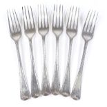 A set of 6 dinner forks, with bead edge decoration, with Hand of Benediction crest, by William
