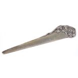 An American sterling silver 4" ruler, with repousse rose decoration, by S Kirk & Son, overall length