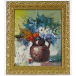 Modern impasto oil on board, still life, indistinctly signed, 11.5" x 9.5", framed