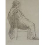 Ethel Gabain, pencil drawing, seated figure, 13.5" x 10", with another nude study verso, framed