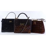 A Ligator patent alligator skin designer handbag, a Vintage crocodile skin bag, and a Class designer