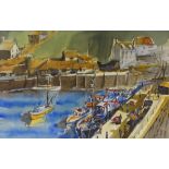 John Willis, watercolour, Cornish harbour scene, 15" x 22", framed