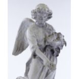 A 19th century French bisque porcelain figure of an angel on marble plinth, height 54cm