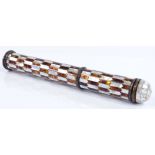 A Middle Eastern tortoise shell and mother-of-pearl covered cylindrical writing case, length 32cm