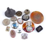 Various hardstone seals, Essex crystal panels and painted enamel portrait (15)