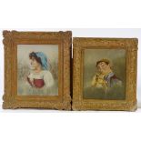 K Ciappa (Italian), 2 oils on board, portraits of a Neopolitan girl and boy, largest 11" x 9",